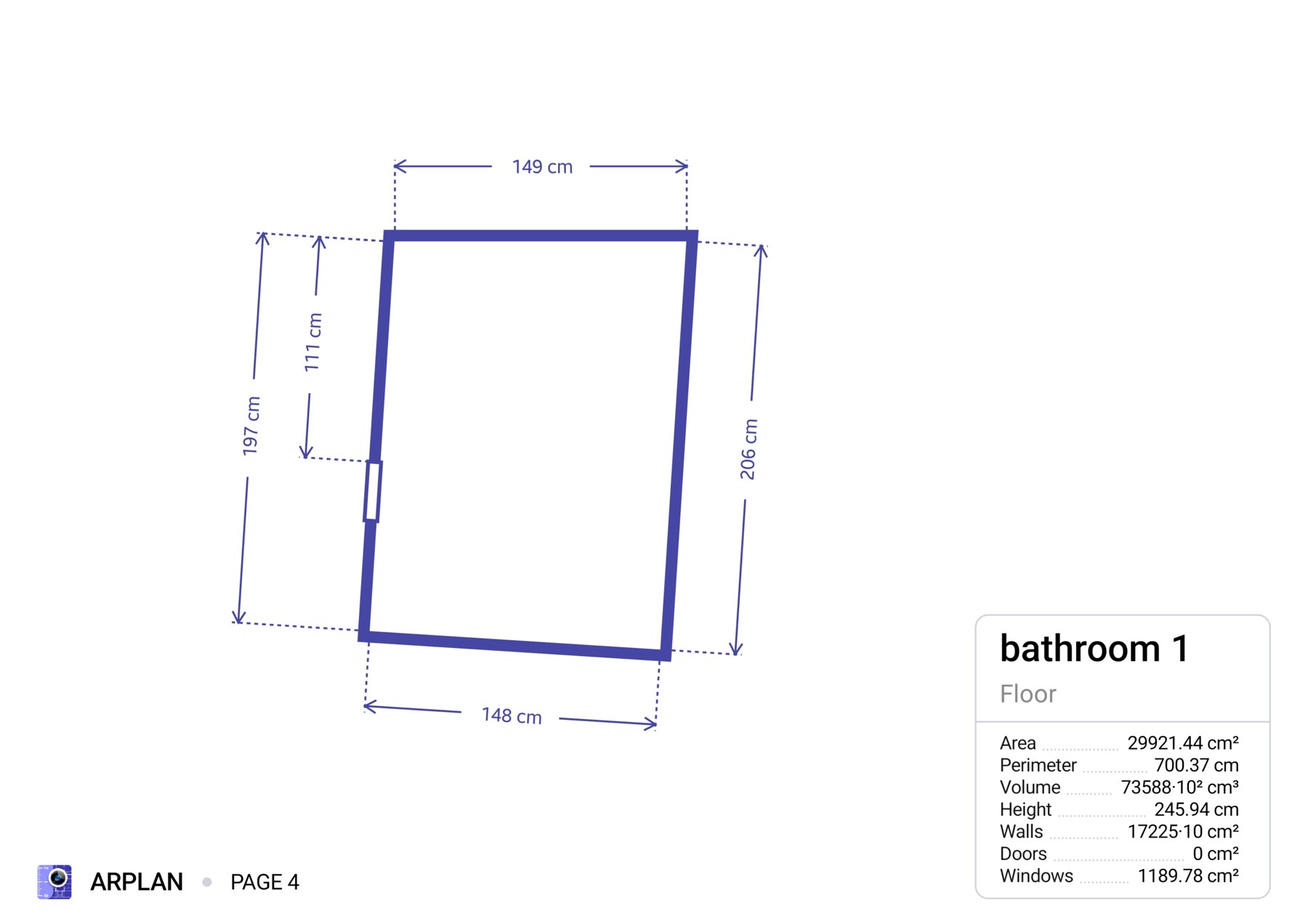 ARPLAN floor plan showing walls 149, 206, 148 and 197 cm