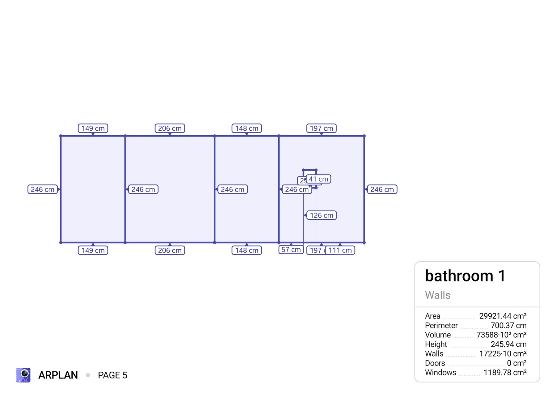 ARPLAN wall elevations, room height approximately 246 cm